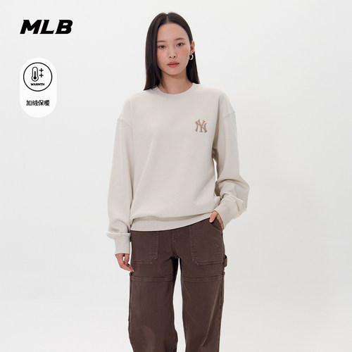 MLB官方 男女情侣复古背标老花保暖加绒圆领卫衣冬季新款MTM10