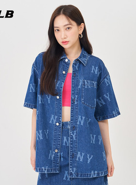 MLB官方 女款韩系潮流时尚牛仔裙满印logo牛仔短裙DSB01/DRB02
