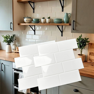 仿瓷砖北欧3D立体自粘墙贴厨房卫生间背景墙装 饰贴纸防水防潮商用