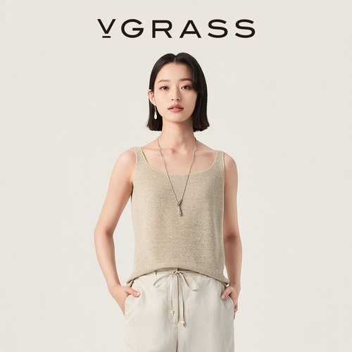 VGRASS亚麻混纺吊带背心针织