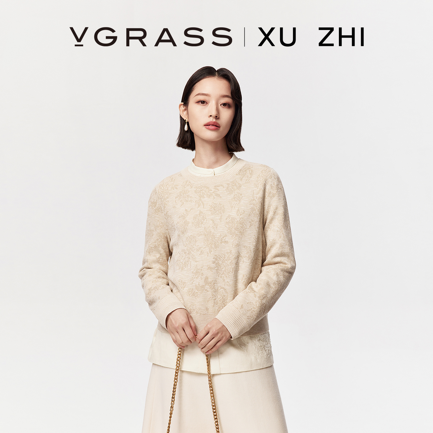 VGRASS圆领宽松针织套头衫