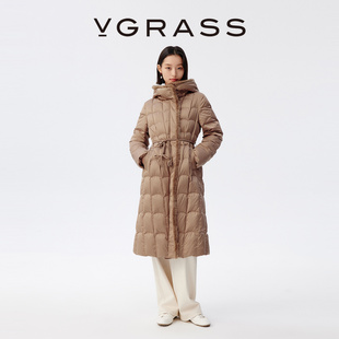 VGRASS奢柔水貂毛领95绒子羽绒服冬新款加厚保暖中长款收腰外套女