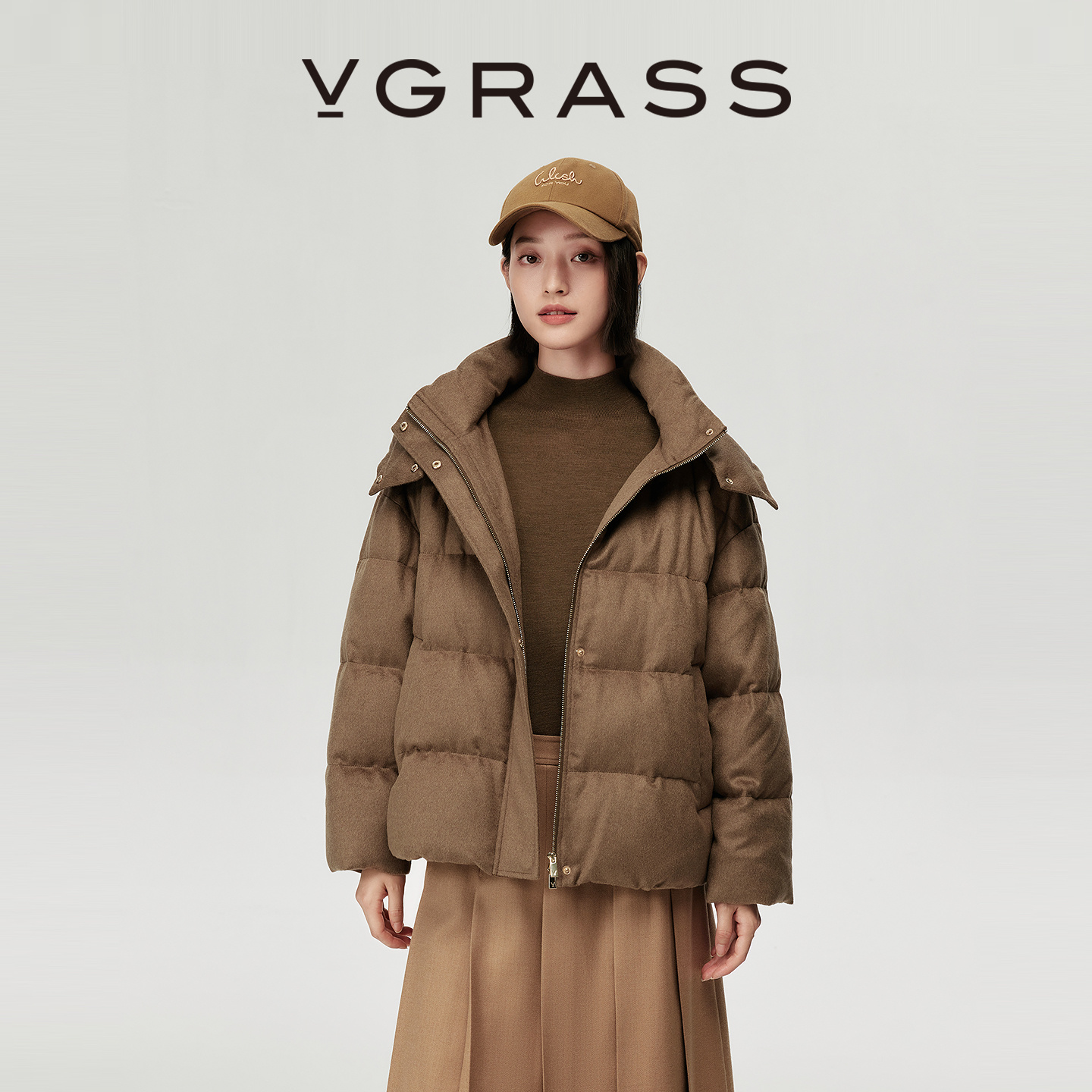 VGRASS90鹅绒羽绒翻领宽松外套