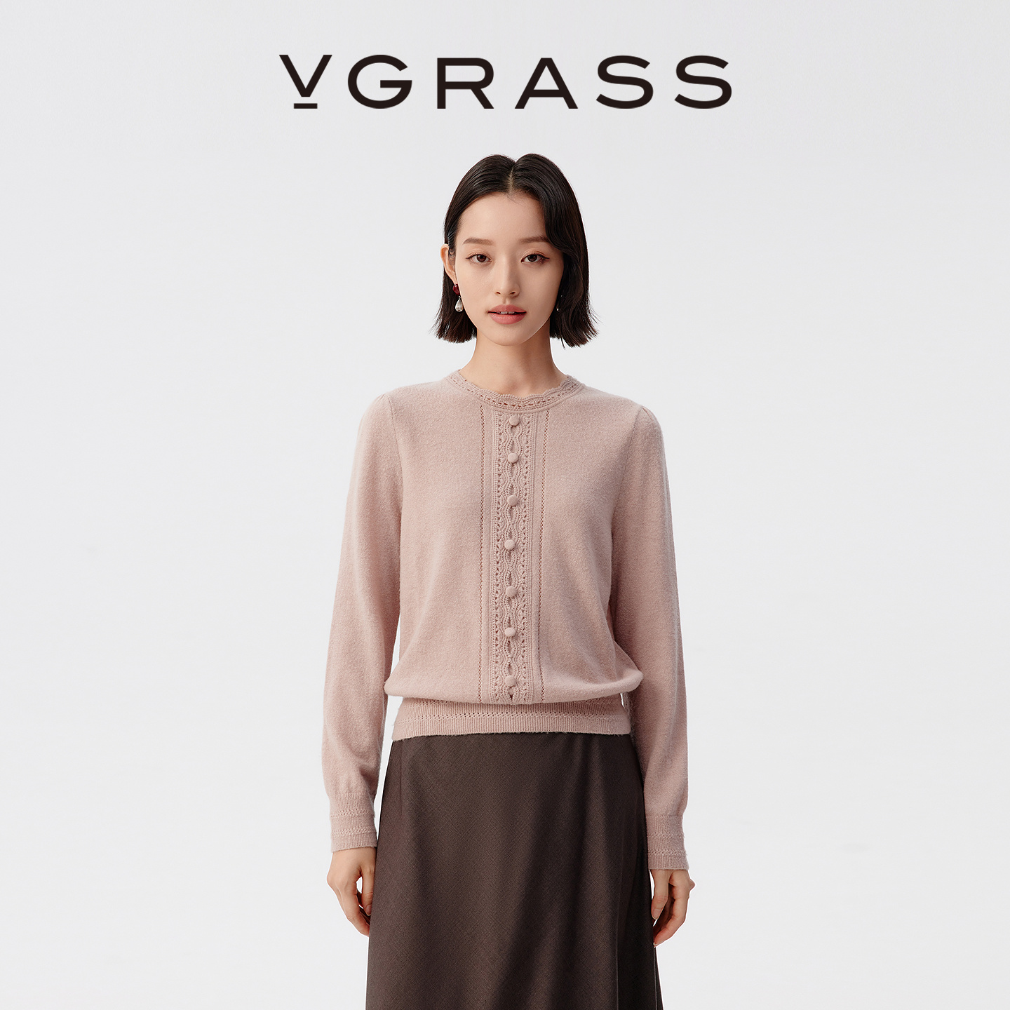VGRASS绵羊毛羊驼毛仿钩花边针织