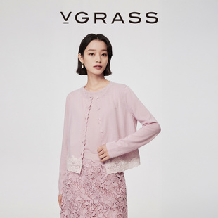 背心两件套 重工蕾丝绣花边羊毛针织开衫 VGRASS维格娜丝26春季 新款