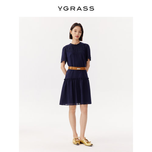 VGRASS日本进口泡泡棉刺绣连衣裙