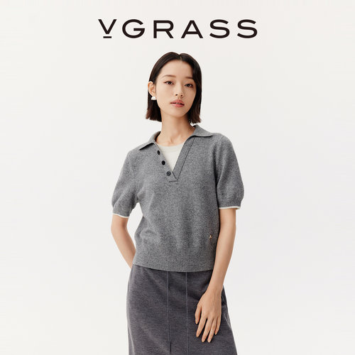 VGRASS羊毛混纺假两件polo衫针织