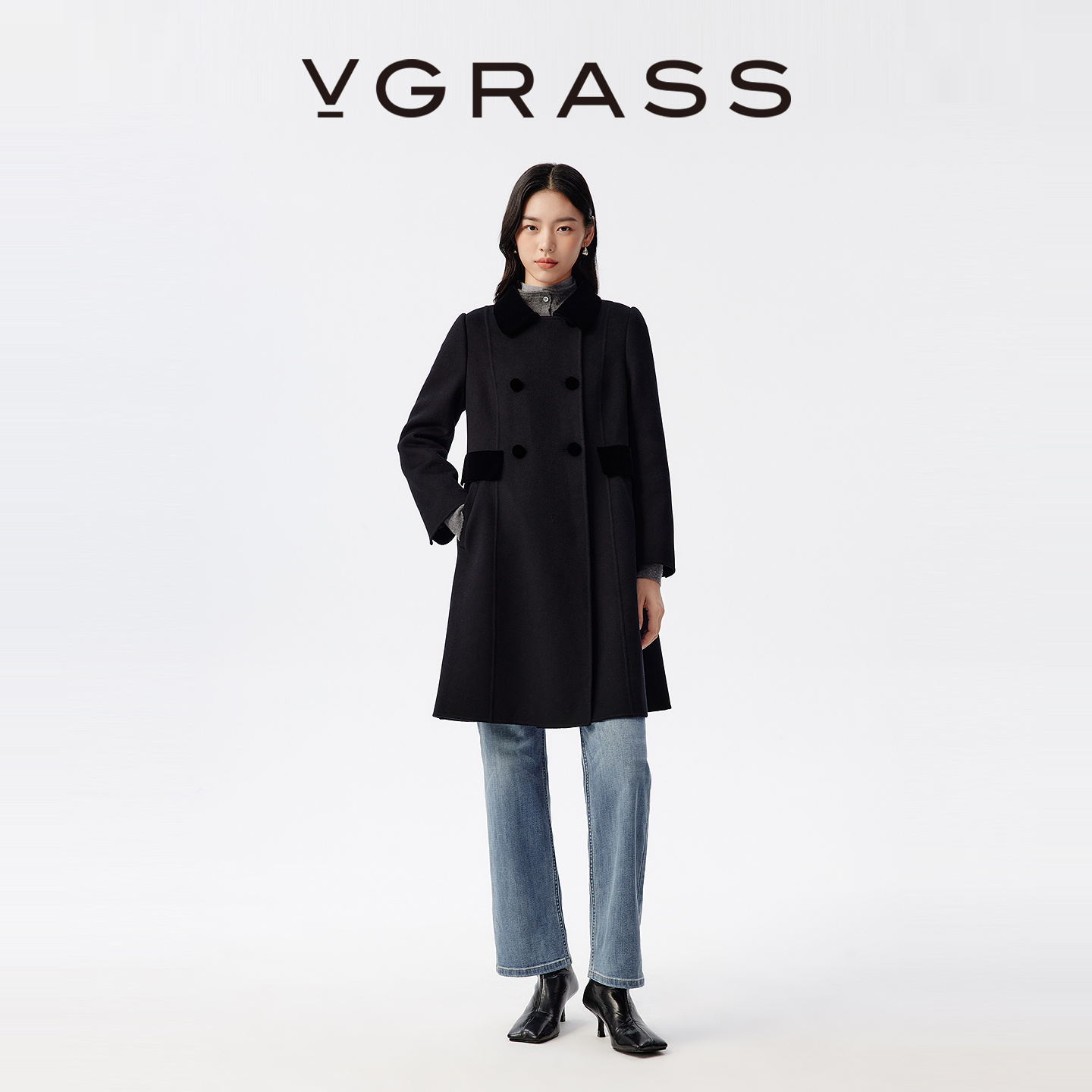 VGRASS羊毛混纺双面呢大衣
