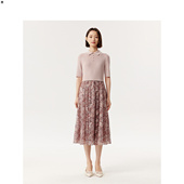 VGRASS春季 印花蕾丝定位绣针梭假两件连衣裙独特绝美裙子 新款