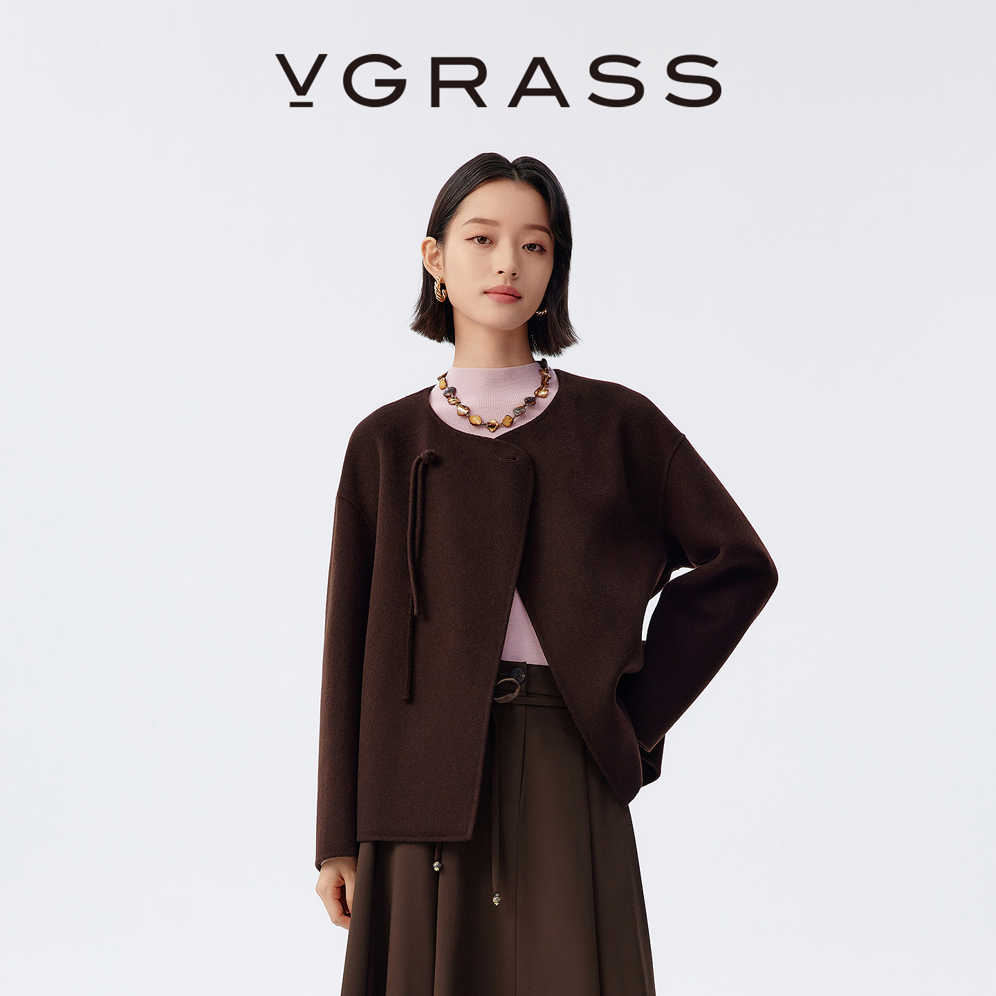 VGRASS绵羊毛毛呢短外套