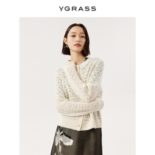 立体镂空上衣 挑孔鼓包肌理感羊毛羊绒开衫 VGRASS维格娜丝春季 新款