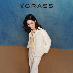 WISH系列羊驼毛混纺提花肌理外套女 VGRASS25秋冬新款 皇室婴驼