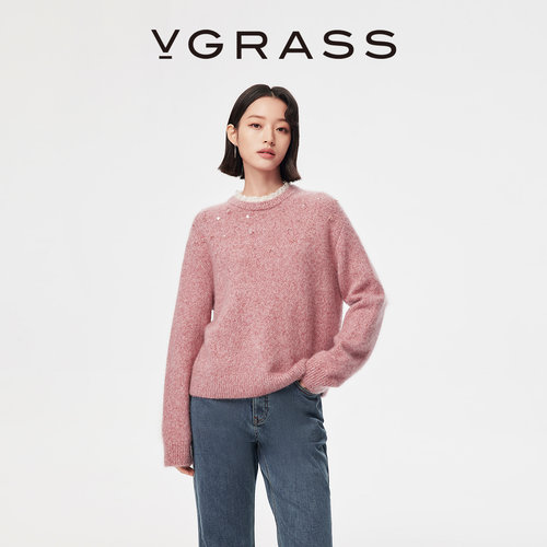 VGRASS山羊绒混纺针织衫套头衫女