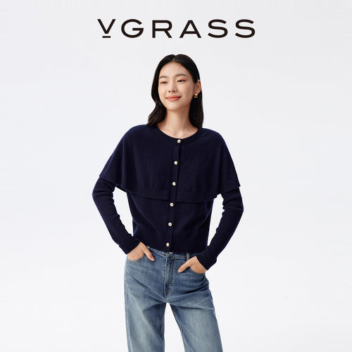 VGRASS空气感羊毛斗篷针织开衫女