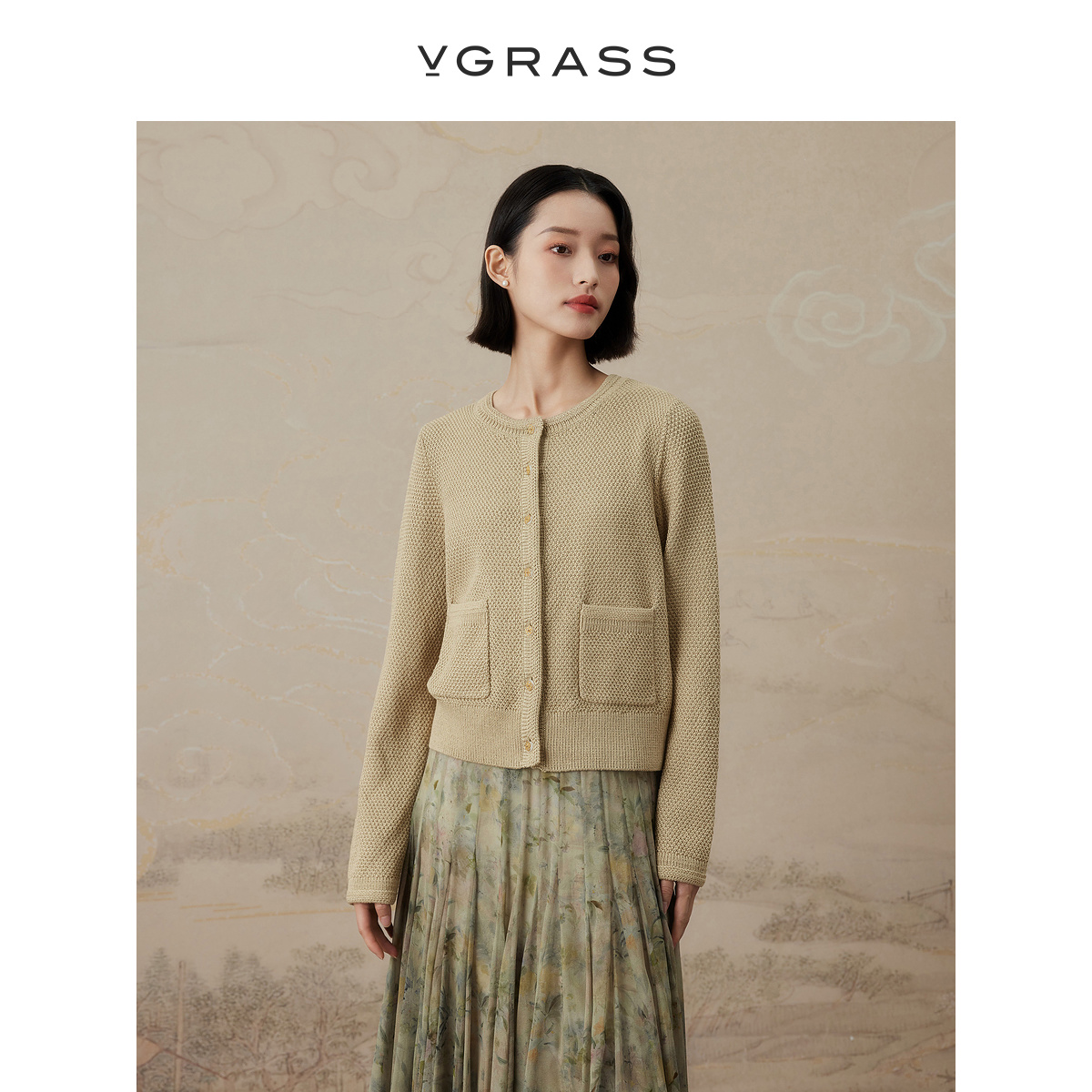 VGRASS棉感桂花针针织衫