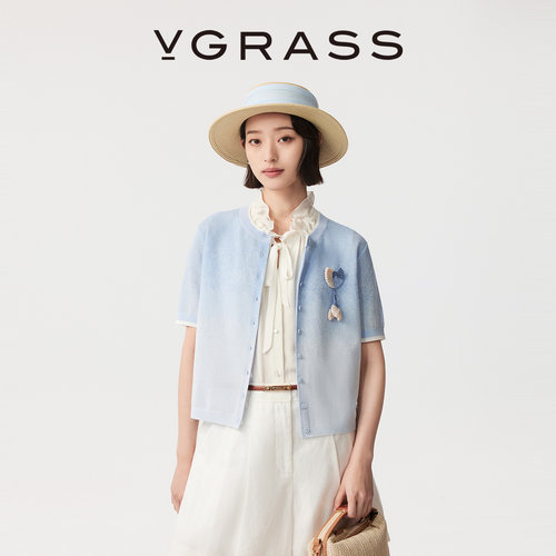 VGRASS清爽混色渐变针织开衫