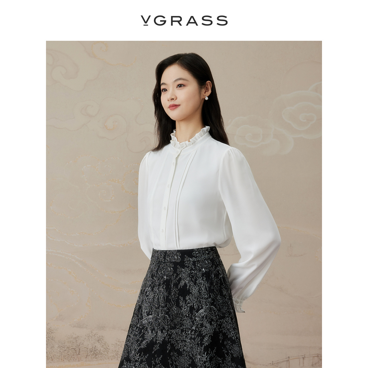 VGRASS新中式木耳边衬衫