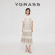 浪漫春日氛围真丝雪纺 VGRASS26春季 新款 蕾丝拼接A字大摆MIDI半裙