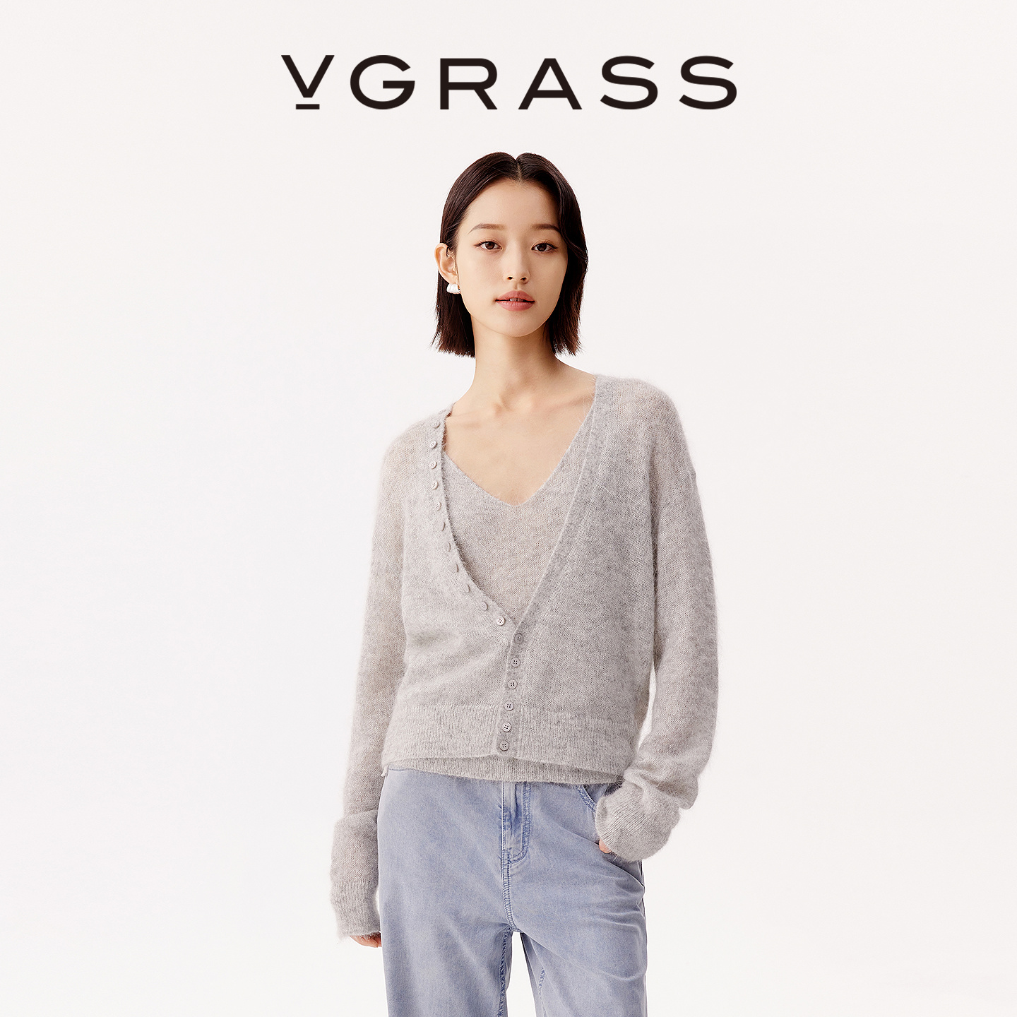 VGRASS羊驼毛混纺纱针织开衫