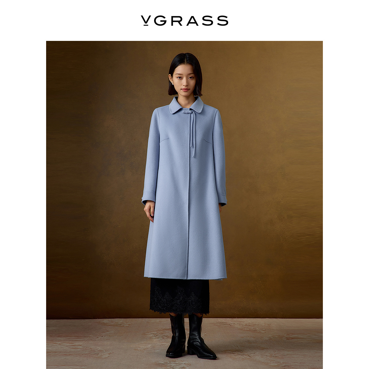 VGRASS100绵羊毛中式盘扣大衣