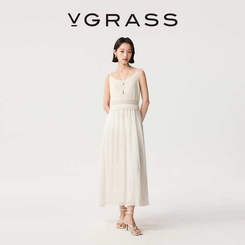 VGRASS针梭镶拼假两件连衣裙