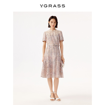 VGRASS定位印花绣花连衣裙