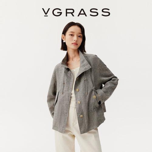 VGRASS可调节抽绳立领上衣外套