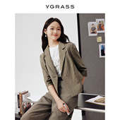 小西装 夏季 新款 VGRASS女装 檀绿色七分袖 休闲高级感通勤百搭外套女