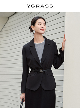 【桑蚕丝】VGRASS女装正装西装夏新款28MM黑色职业装外套