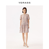 立领连衣裙女 经编蕾丝定位印花绣花新中式 VGRASS维格娜丝夏季 新款