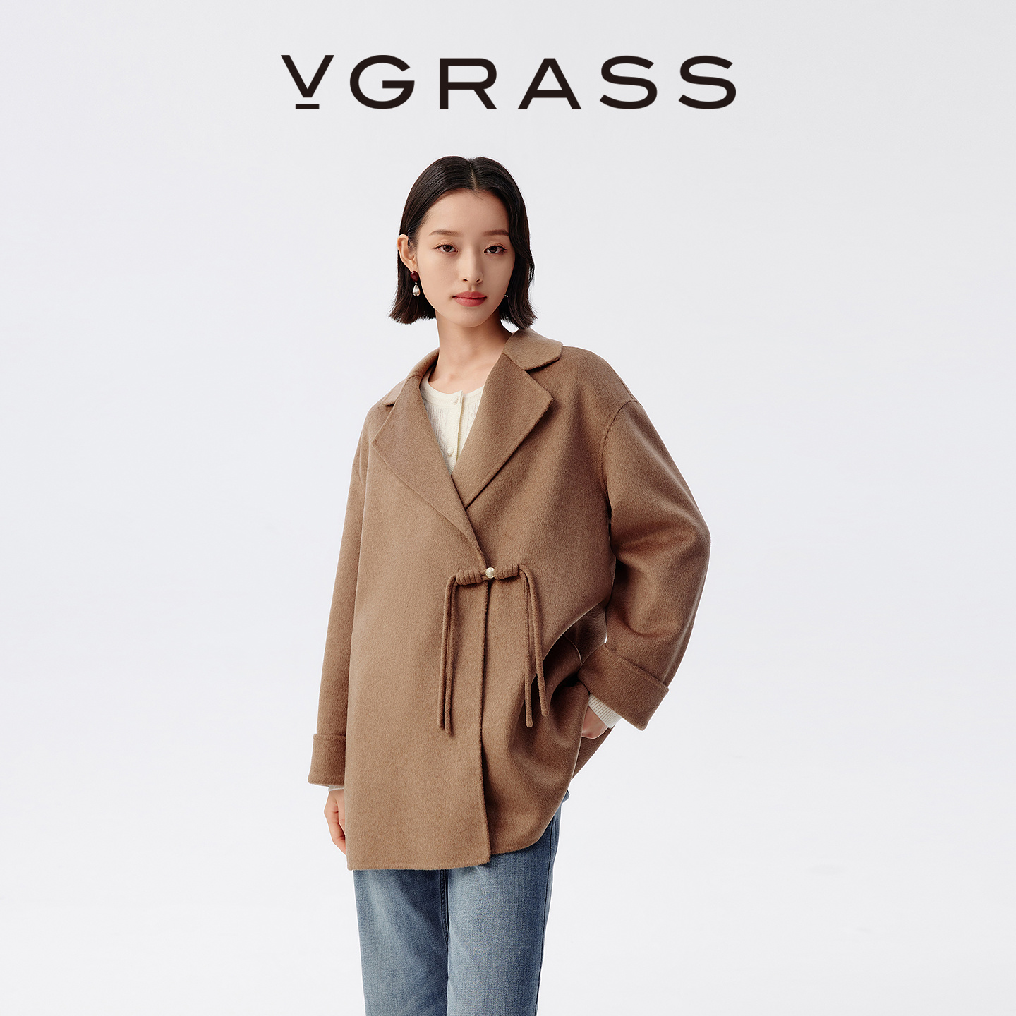 VGRASS丝羊毛中式盘扣毛呢大衣