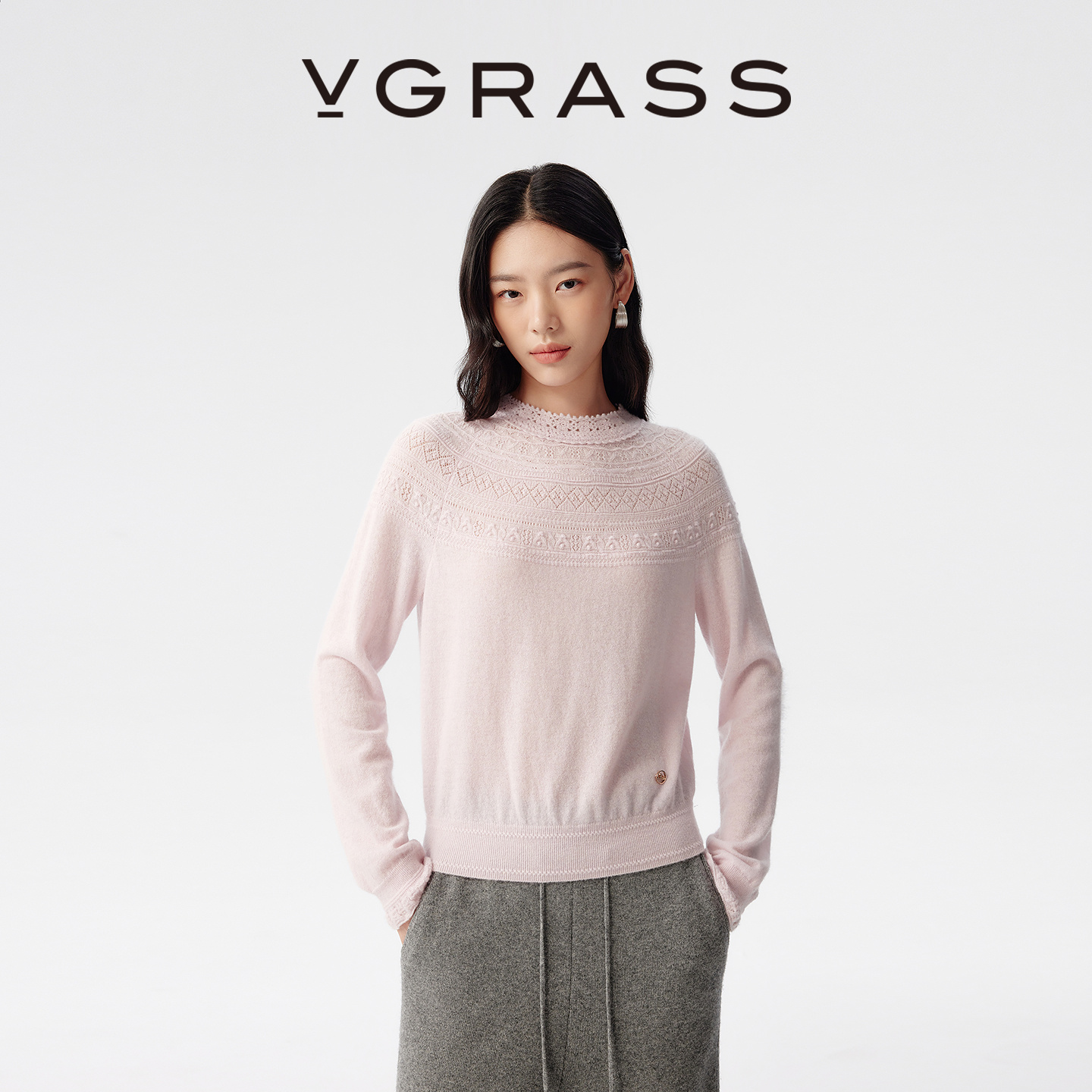 VGRASS提花针织套头衫