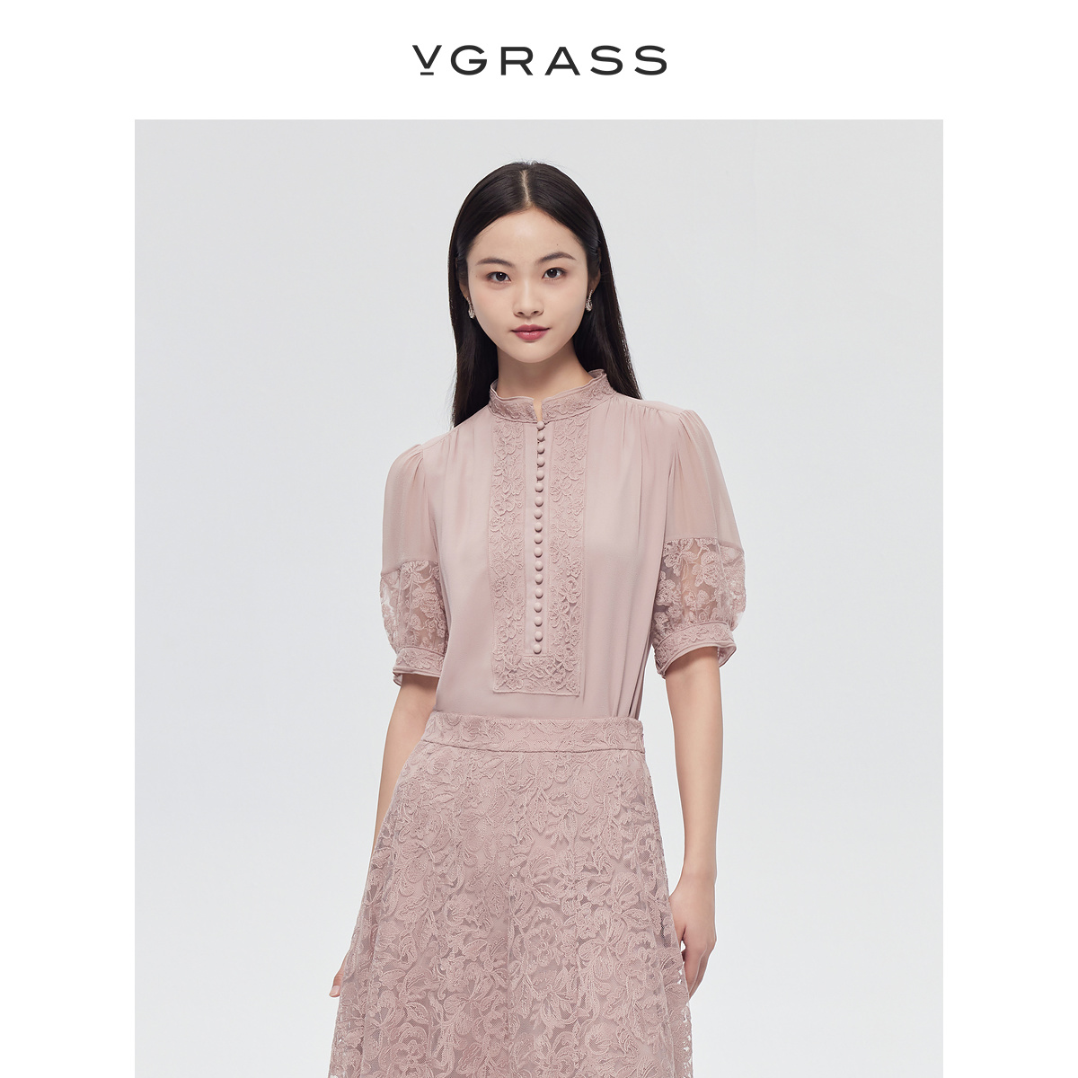 VGRASS法式真丝衬衫泡泡袖