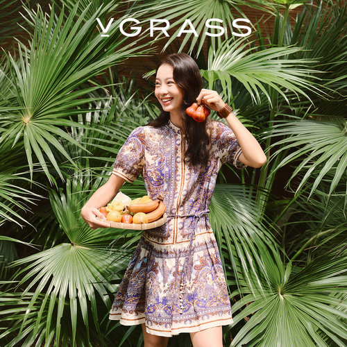 VGRASS假日感亚麻连衣裙