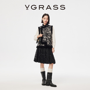 蕾丝刺绣工艺花苞式 VGRASS26早春新款 大摆半身裙长裙 马上有戏