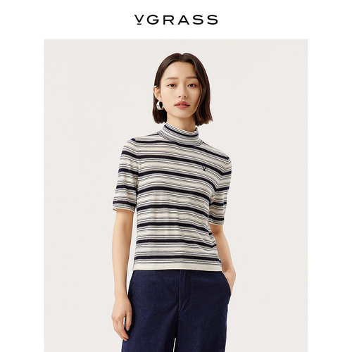 VGRASS100绵羊毛间色条纹针织衫
