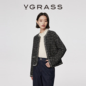 雾面微闪混色纱钩扣对襟设计圆领宽松针织开衫 VGRASS26春季 新款