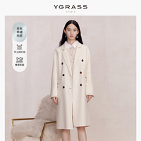[甄选羊毛羊绒]VGRASS白色修身长款双面毛呢大衣冬新款奢享质感