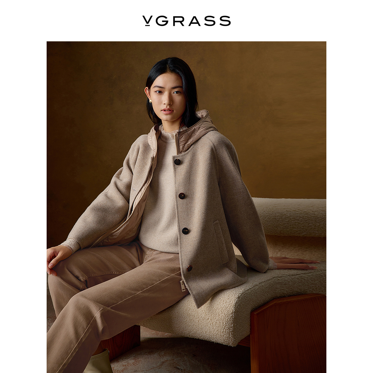 VGRASS休闲羽绒大衣外套两件套