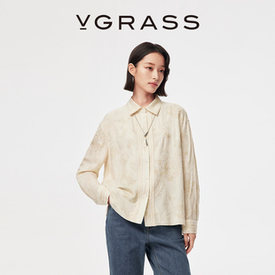 绵羊毛混纺重工多层刺绣宽松衬衫 VGRASS26早春新款 女 马上有戏