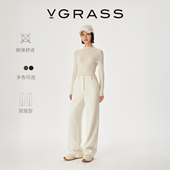 雪尼尔灯芯绒 VGRASS维格娜丝25秋冬新款 白色裤 慵懒风休闲裤 女