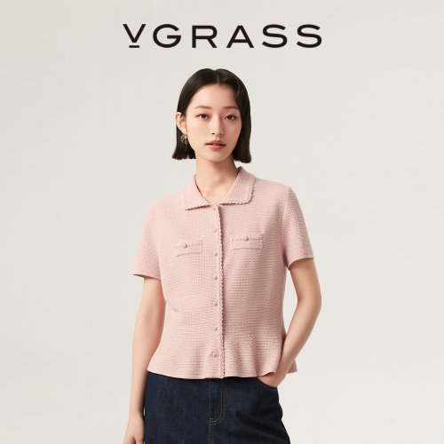 VGRASS浪漫夹花纱针织开衫