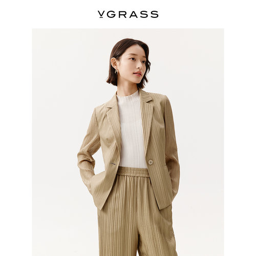VGRASS真丝弹力桑叠纺收腰西装