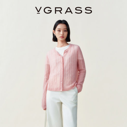 VGRASS柔糯桑蚕丝混纺针织开衫