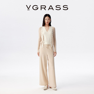 羊毛混纺显瘦阔腿休闲裤 VGRASS25秋冬新款 软糯针织裤 WISH系列