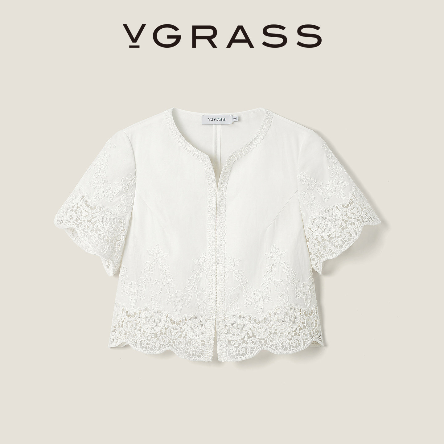 VGRASS维格娜丝26夏季新品立体镂空刺绣精致设计感截短式小外套