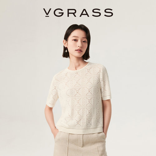 VGRASS亚麻混纺圆领针织衫