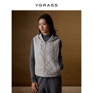 VGRASS轻奢连帽马甲入秋冬新款 外套女 背心马夹无袖