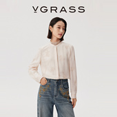绵羊毛混纺定位绣花工艺小立领衬衫 VGRASS25冬季 新款 可拆穿两件套