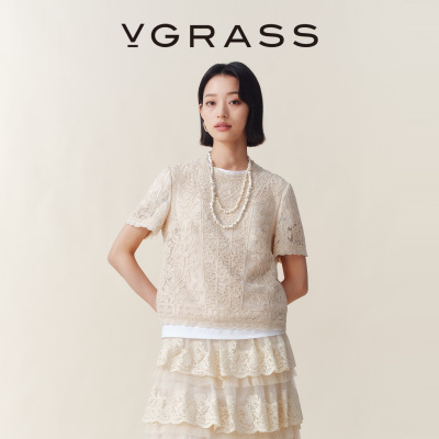 VGRASS网纱叠绣优雅艺术小衫